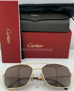 Cartier Santos Horizon Sunglasses CT0084S 001 Gold Frame Brown Polarized Lens 60