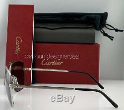 Cartier Santos Horizon Sunglasses ESW00136 Silver Metal Gray Polarized Lens NEW