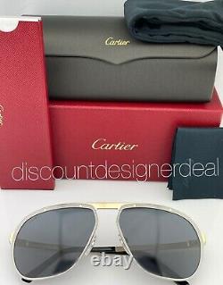 Cartier Santos Sunglasses CT0035S 004 Ruthenium Gold Frame Gray Polarized Lens
