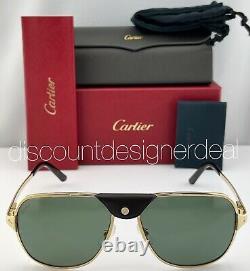 Cartier Santos Sunglasses CT0165S 008 Gold Metal Frame Green Polarized Lens 60mm
