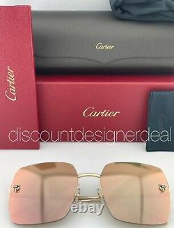 Cartier Square Sunglasses CT0121S 001 Gold Metal Frame Pink Mirror Lens 59mm NEW