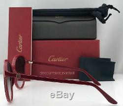 Cartier Women Sunglasses Double C Decor ESW00111 Burgundy Composite Gray Lens
