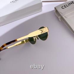 Celine CL40235U Triomphe Metal Sunglasses Gold Frame Green Lens