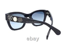 Chanel 5478 1643/S2 Sunglasses Navy Blue with Charms Logo Pearls Silver Heart CC