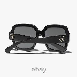 Chanel 5479 501/S4 Sunglasses Polished Black with Gold Heart CC Logo