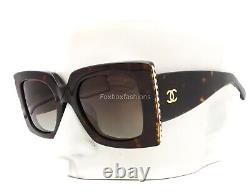 Chanel 5480H 714/S9 Sunglasses Brown Tortoise Glass Pearls Gold CC Polarized
