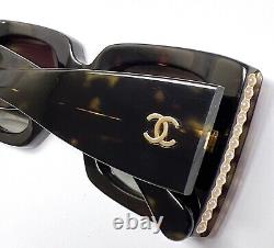 Chanel 5480H 714/S9 Sunglasses Brown Tortoise Glass Pearls Gold CC Polarized