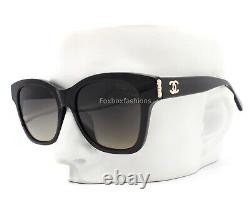 Chanel 5482H 622/S8 Sunglasses Polished Black with Glass Pearls Gold CC Logo