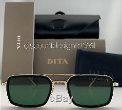 DITA FLIGHT EIGHT Rect Sunglasses Gold Black Frame Green Lens DTS134-53-02 NEW