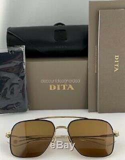 DITA FLIGHT SEVEN Sunglasses Black Gold Brown Polarized Lens DTS111-57-04 NEW
