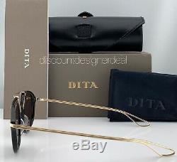 DITA KOHN Round Sunglasses DTS119-49-04 Gold Black Gray Lens 54mm Brand New