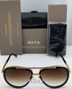 DITA MACH TWO Aviator Sunglasses 18K Gold Black Brown Gradient Lens DRX-2031B-60