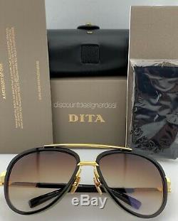 DITA MACH TWO Aviator Sunglasses 18K Gold Black Brown Gradient Lens DRX-2031B-60