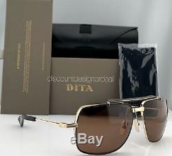 DITA SYMETA TYPE 403 Aviator Sunglasses Gold Black Brown Lens DTS126-62-02 NEW
