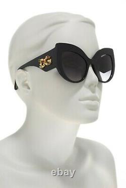 DOLCE & GABBANA DG4321F Jeweled Cat Eye Shiny Black Frame Sunglasses 55 20 140