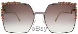 Fendi CAN EYE FF 0259 35J Pink Square Sunglasses Brown Mirror Gradient Lens