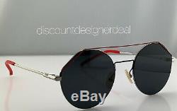 Fendi Round Sunglasses FF M0042/S Silver & Red Frame Gray Lens 010IR 54mm NEW