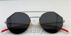 Fendi Round Sunglasses FF M0042/S Silver & Red Frame Gray Lens 010IR 54mm NEW