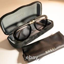 GUCCI 0307 Gold Black Clear Lens Crystal Foldable Aviator Sunglasses GG0307S