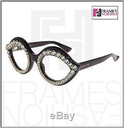 GUCCI CRYSTAL LIPS Stud 3867 Cat Eye Black Gold Frame RX Eyeglasses GG3867S