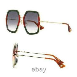 GUCCI GG0106S 007 Grey Gradient Lens Green Red Gold Square Unisex Sunglasses