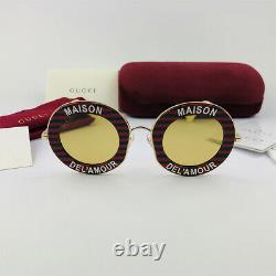 GUCCI GG0113S MAISON DE L'AMOUR Gold Red Green Round Eyewear Sunglasses Women