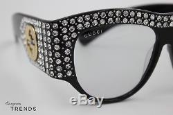 GUCCI GG0144/S Rhinestone Black Frame Light Lens Sunglasses %100 Auth FAST/FREE