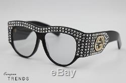 GUCCI GG0144/S Rhinestone Black Frame Light Lens Sunglasses %100 Auth FAST/FREE