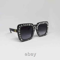 GUCCI GG0148S Black Crystal Gray Frame Oversized Sunglasses 001