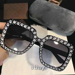 GUCCI GG0148S Black Crystal Gray Frame Oversized Sunglasses 001