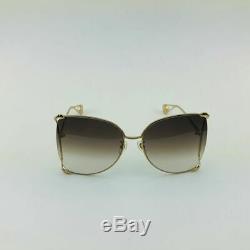 GUCCI GG0252S 003 Gold Brown Oversize Round-frame Metal Sunglasses Women