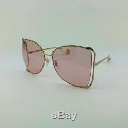GUCCI GG0252S 004 Gold Pink Oversize Round-frame Metal Sunglasses Women
