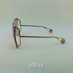 GUCCI GG0252S 004 Gold Pink Oversize Round-frame Metal Sunglasses Women