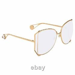 GUCCI GG0252S CLEAR Lens Gold Metal Frame Oversized Butterfly Sunglasses (001)