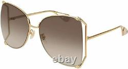 GUCCI GG0252s Brown Gold Metal Oversize Round-Frame Unisex Sunglasses (003)