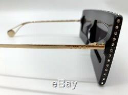 GUCCI GG0431S 001 Black Gold Crystal Square Mask Sunglasses 100% Authentic
