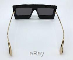 GUCCI GG0431S 001 Black Gold Crystal Square Mask Sunglasses 100% Authentic