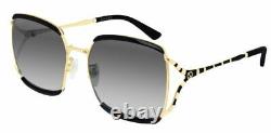 GUCCI GG0593SK 001 Square Black Gold Black Grey 59 mm Women's Sunglasses
