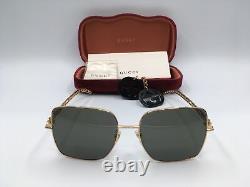 GUCCI GG0724S 001 Women's Gold Frame Grey Lens Square Sunglasses 61MM