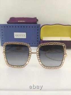 GUCCI GG1033S 002 Sunglasses Gold Gray Detachable Chain Necklace Authentic New