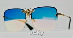 GUCCI I'll be rich forever Blue Gold RARE Square BEE Sunglasses Mirrored
