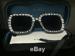 GUCCI Sunglasses GG148S 003 Black Oversized Square Crystal New Authentic