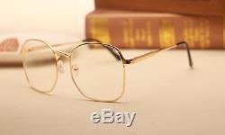 Gold Oversized Metal Frame Vintage Geek Old School Fashion Glasses 60s 80s