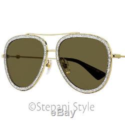 Gucci Aviator Sunglasses GG0062S 004 Gold/Glitter/Black 57mm 0062