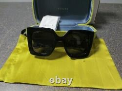 Gucci Black & Grey Gold Square Women's Sunglasses GG0435S-001