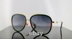 Gucci GG0062S 003 Green Red Aviator Sunglasses Gray Lens 100% UV Unisex