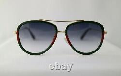 Gucci GG0062S 003 Sunglasses Green Red Gold 100% UV Aviator Sunglasses
