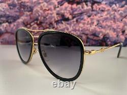 Gucci GG0062S 011 Aviator Black Gold Sunglasses Gray Lens Oversize Unisex