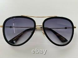 Gucci GG0062S 011 Aviator Black Gold Sunglasses Gray Lens Oversize Unisex