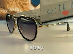 Gucci GG0062S 011 Black Gold Aviator Sunglasses Grey Lens Unisex Oversize